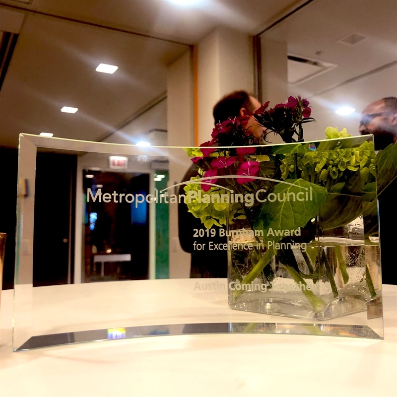 Metropolitan Planning Council's 2019 Burnham Award trophy