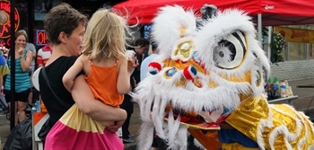 mother and daughter with dragon