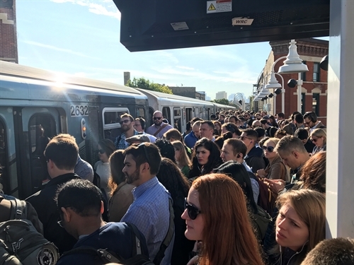 Crowd on the CTA platform at rush hour