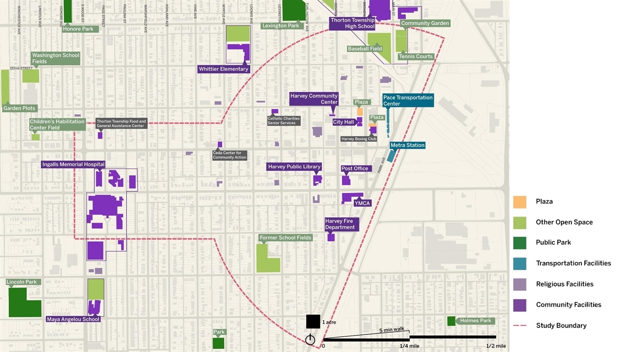 map of downtown Harvey TOD zone