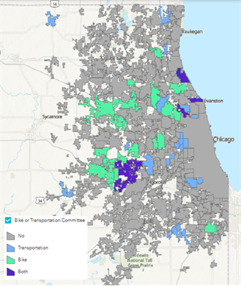 map of communities with bike or pedestrian commissions