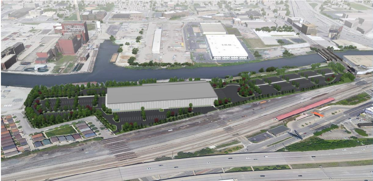 Prologis warehouse aerial rendering