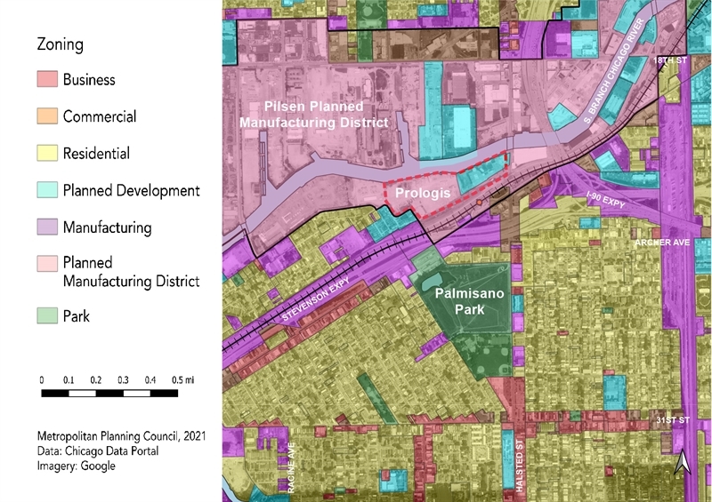 Prologis warehouse surrounding land use and zoning map.