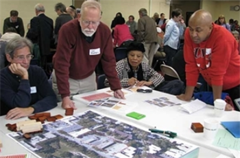 Community members discussing a charette